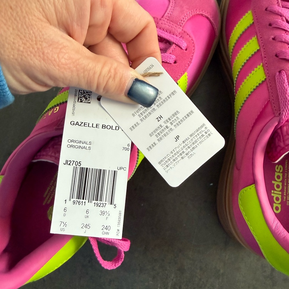 Adidas Women's Pink and Lime Green Sneakers - Picture 3 of 6